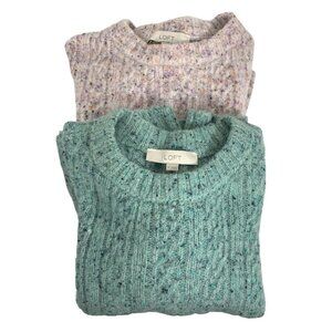 2 Loft Womens Ribbed Knit Sweater Bundle SZ M Speckled Green/Beige Acrylic Blend